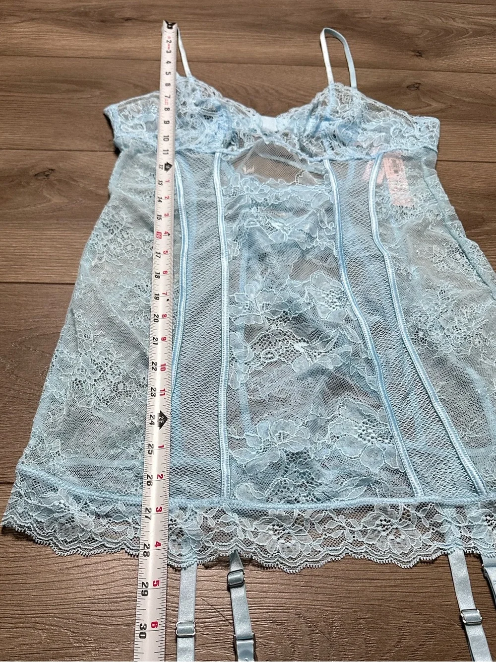 Victoria's Secret Very Sexy Lace Garter Slip And Thong Panty Set Blue Medium